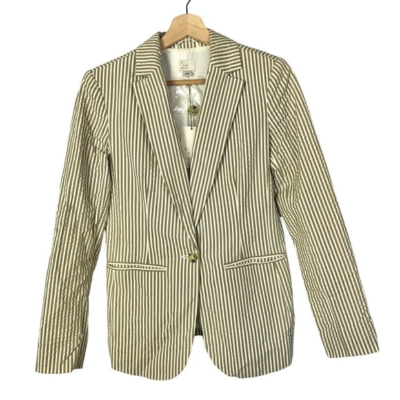 A New Day Beige Seersucker Single Button Blazer 4 - Picture 3 of 5